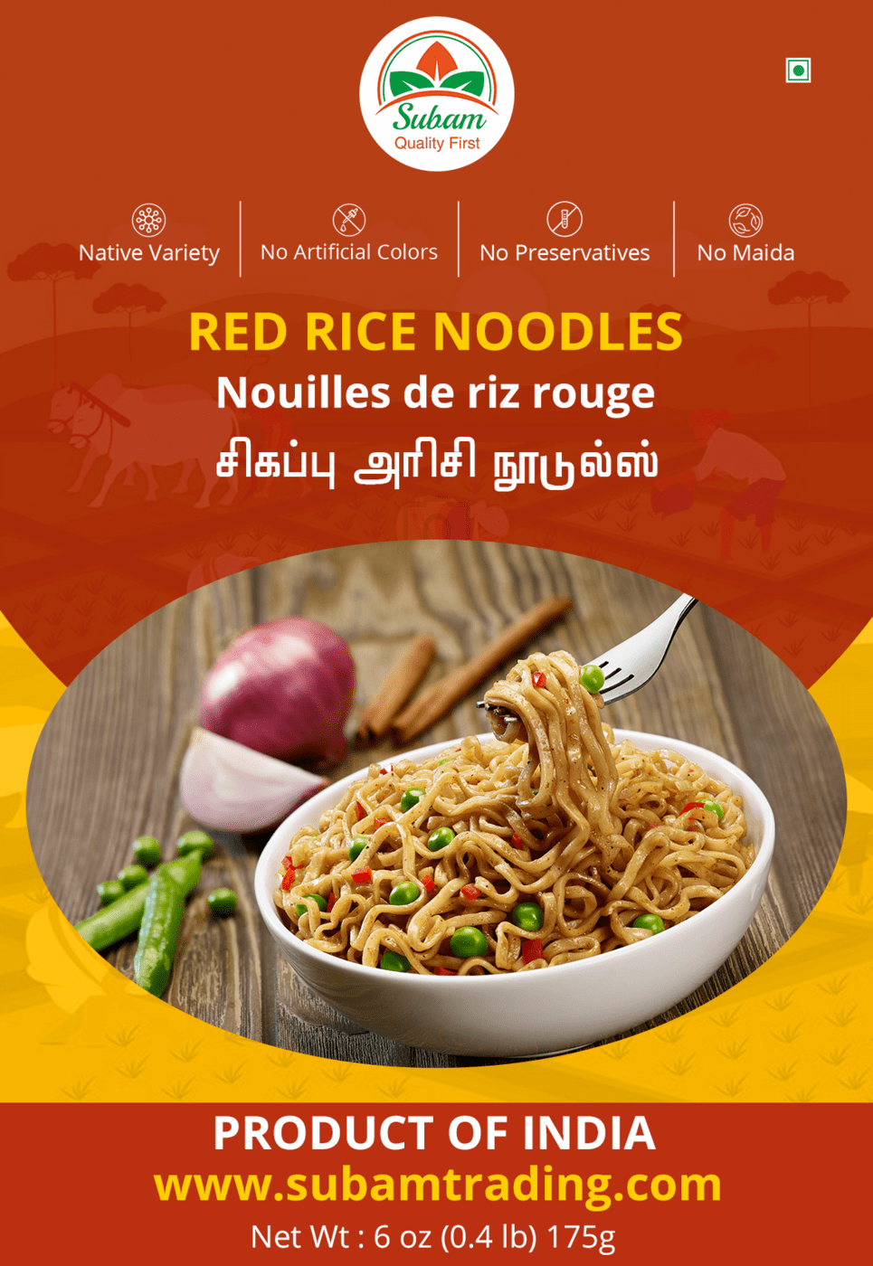 Red Rice Millet Noodles - Red Rice Millet -(175g)